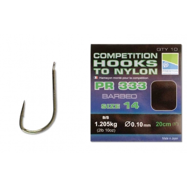 Preston PR 333 Competition Hooks To Nylon Size 16  - 8'' - 20 cm